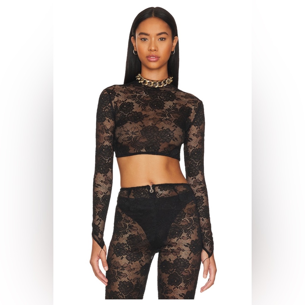 Nookie Heaven Long Sleeve Crop in Black